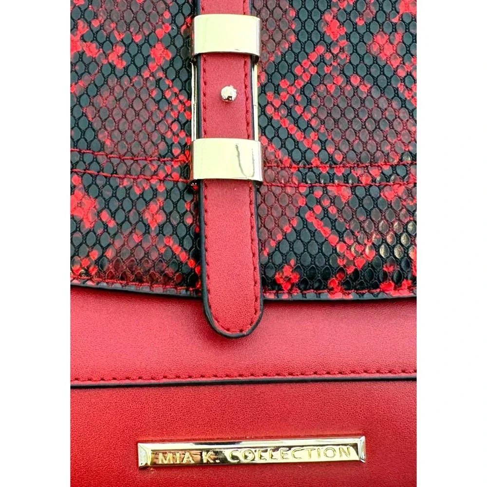 Mia K. Collection‎ Red Black Snakeskin Embossed Vegan Leather Crossbody Bag